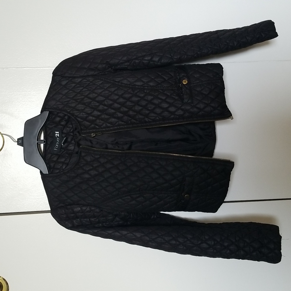 Solid Black with Gold Tone Faux Leather Jacket